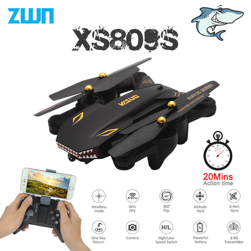 VISUO XS809S Foldable Selfie Drone with Wide Angle 2MP HD Camera WiFi FPV XS809HW Upgraded RC Quadcopter Helicopter Mini Drone