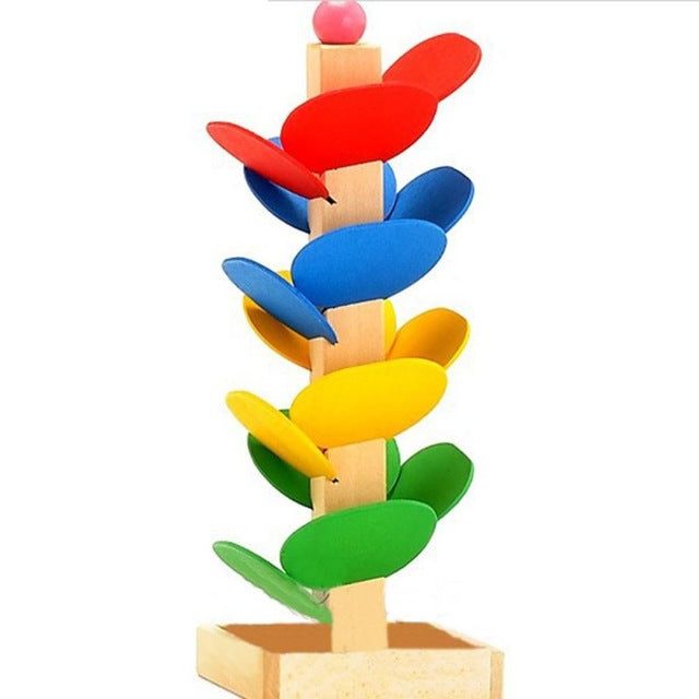 Children Montessori Educational Blocks Wooden Tree Marble Ball Run Track